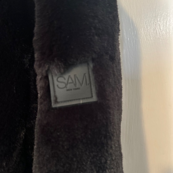 SAM Denver Black Faux Fur Moto Bomber Jacket women's large - Picture 2 of 8